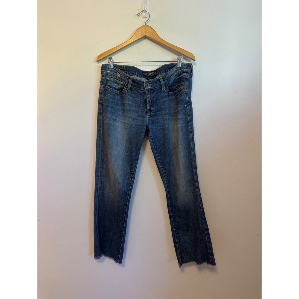 Lucky Brand Zoe Bootcut Blue Denim Frayed Hem Jeans | Size 12/31